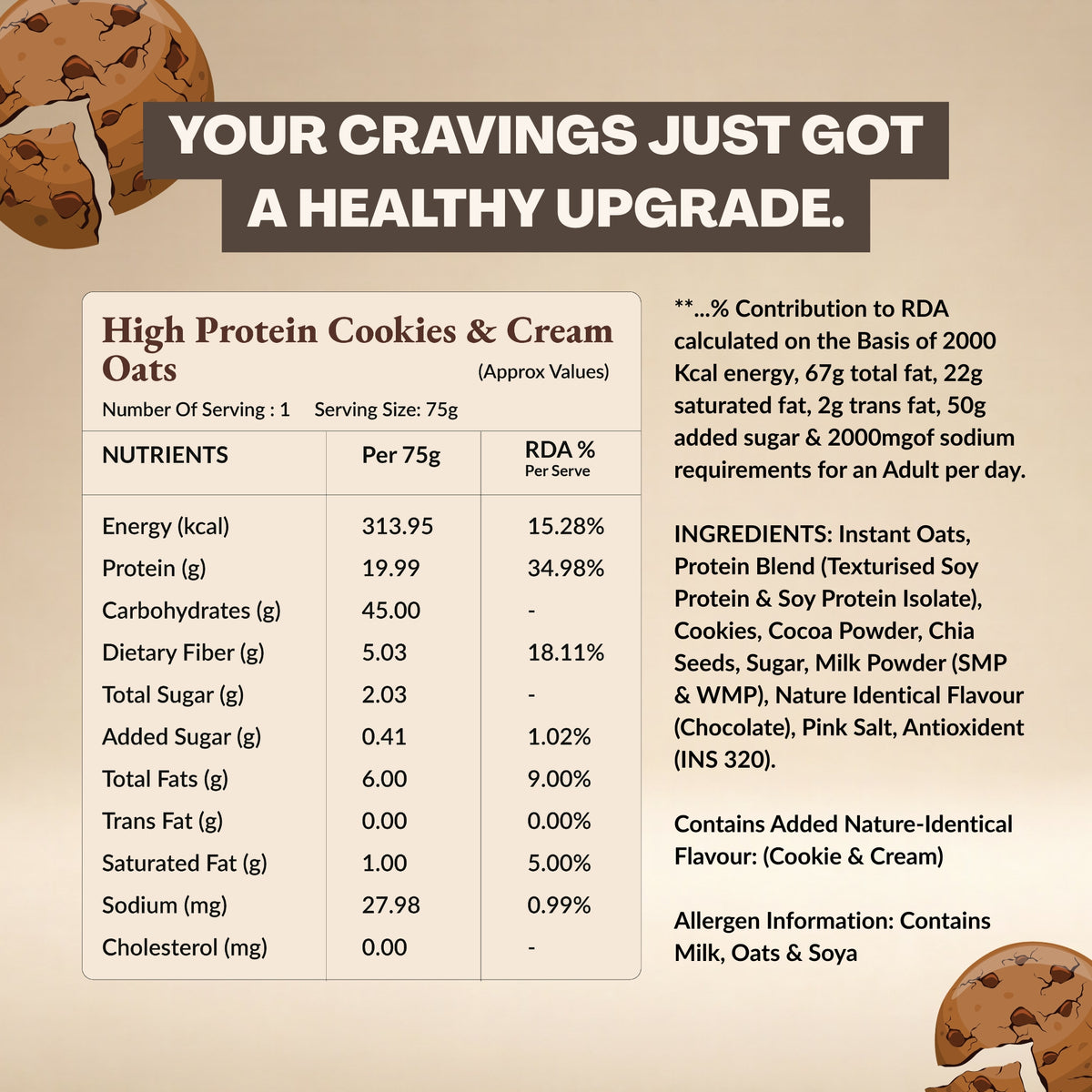 Cookies & Cream Oats - Pack Of 5 (75g Each)